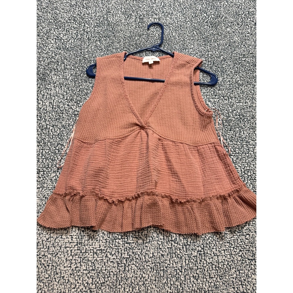 Pink Rose Women's Size Large Waffle Knit Babydoll Tank Top - Picture 1 of 12